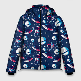 Мужская зимняя куртка 3D с принтом Космонавты, планеты и нло в Екатеринбурге, верх — 100% полиэстер; подкладка — 100% полиэстер; утеплитель — 100% полиэстер | длина ниже бедра, свободный силуэт Оверсайз. Есть воротник-стойка, отстегивающийся капюшон и ветрозащитная планка. 

Боковые карманы с листочкой на кнопках и внутренний карман на молнии. | space | арт | звезды | корабли | космос | планеты | ракеты | созвездия