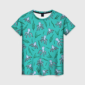 Женская футболка 3D с принтом Осьминоги и водоросли в Екатеринбурге, 100% полиэфир ( синтетическое хлопкоподобное полотно) | прямой крой, круглый вырез горловины, длина до линии бедер | nature | ocean | octopus | вода | водоросли | детям | животные | зелень | кальмар | лето | море | морские жители | мультяшный | мятный | океан | острова | осьминоги | отдых | отпуск | пляж | под водой | природа