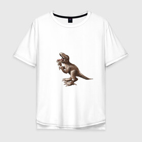 Мужская футболка хлопок Oversize с принтом Тираннозавр в Екатеринбурге, 100% хлопок | свободный крой, круглый ворот, “спинка” длиннее передней части | арт | динозавры | принт | рекс | юрский период