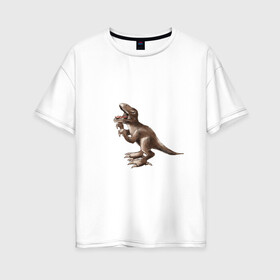 Женская футболка хлопок Oversize с принтом Тираннозавр в Екатеринбурге, 100% хлопок | свободный крой, круглый ворот, спущенный рукав, длина до линии бедер
 | арт | динозавры | принт | рекс | юрский период