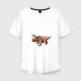 Мужская футболка хлопок Oversize с принтом Трицератопс в Екатеринбурге, 100% хлопок | свободный крой, круглый ворот, “спинка” длиннее передней части | арт | динозавры | звери | принт | трицератопс