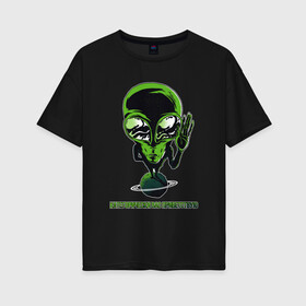 Женская футболка хлопок Oversize с принтом Категорически вас приветствую в Екатеринбурге, 100% хлопок | свободный крой, круглый ворот, спущенный рукав, длина до линии бедер
 | alien | green | grey | hand | outer space | planet | space | spooky | ufo | universe | большие глаза | другое измерение | зелёный | инопланетянин | контакт | космос | машет рукой | нло | параллельные миры | планета | приветствие