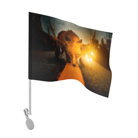 Флаг для автомобиля с принтом Лиса с рогами оленя в Екатеринбурге, 100% полиэстер | Размер: 30*21 см | fox | foxy | животное | звери | лиса | лисенок | лисичка | милая | рыжая | фокс