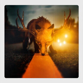 Магнитный плакат 3Х3 с принтом Лиса с рогами оленя в Екатеринбурге, Полимерный материал с магнитным слоем | 9 деталей размером 9*9 см | fox | foxy | животное | звери | лиса | лисенок | лисичка | милая | рыжая | фокс