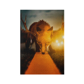 Обложка для паспорта матовая кожа с принтом Лиса с рогами оленя в Екатеринбурге, натуральная матовая кожа | размер 19,3 х 13,7 см; прозрачные пластиковые крепления | fox | foxy | животное | звери | лиса | лисенок | лисичка | милая | рыжая | фокс