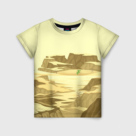 Детская футболка 3D с принтом Пустыня в Екатеринбурге, 100% гипоаллергенный полиэфир | прямой крой, круглый вырез горловины, длина до линии бедер, чуть спущенное плечо, ткань немного тянется | горы | минимализм | природа | пустыня | рисунок | скалы