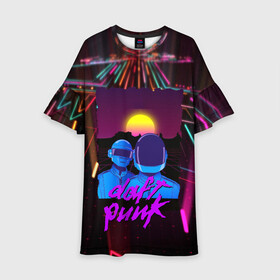 Детское платье 3D с принтом Daft Punk Electrix в Екатеринбурге, 100% полиэстер | прямой силуэт, чуть расширенный к низу. Круглая горловина, на рукавах — воланы | Тематика изображения на принте: by craig drake | daft punk | madeinkipish | thomas bangalter | дафт панк | маски | тома и ги мануэль