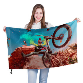 Флаг 3D с принтом Riders Republic в Екатеринбурге, 100% полиэстер | плотность ткани — 95 г/м2, размер — 67 х 109 см. Принт наносится с одной стороны | riders republic | велосипед | гонки | игра | человек | экстрим