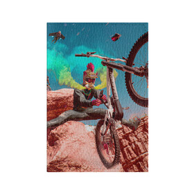 Обложка для паспорта матовая кожа с принтом Riders Republic в Екатеринбурге, натуральная матовая кожа | размер 19,3 х 13,7 см; прозрачные пластиковые крепления | Тематика изображения на принте: riders republic | велосипед | гонки | игра | человек | экстрим