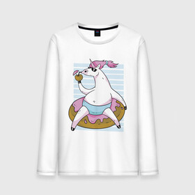 Мужской лонгслив хлопок с принтом Chilling Unicorn в Екатеринбурге, 100% хлопок |  | art | cocktail | donut | drawing | unicorn | арт | единорог | коктейль | пончик | рисунок