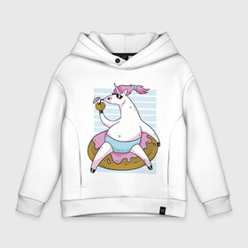 Детское худи Oversize хлопок с принтом Chilling Unicorn в Екатеринбурге, френч-терри — 70% хлопок, 30% полиэстер. Мягкий теплый начес внутри —100% хлопок | боковые карманы, эластичные манжеты и нижняя кромка, капюшон на магнитной кнопке | art | cocktail | donut | drawing | unicorn | арт | единорог | коктейль | пончик | рисунок