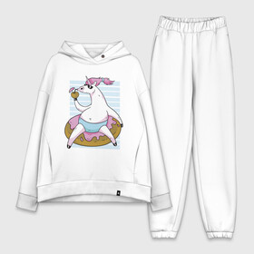 Женский костюм хлопок Oversize с принтом Chilling Unicorn в Екатеринбурге,  |  | art | cocktail | donut | drawing | unicorn | арт | единорог | коктейль | пончик | рисунок