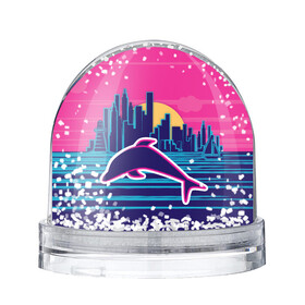 Снежный шар с принтом Ретро дельфин в Екатеринбурге, Пластик | Изображение внутри шара печатается на глянцевой фотобумаге с двух сторон | город | дельфин | закат | море | ретро