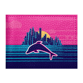 Обложка для студенческого билета с принтом Ретро дельфин в Екатеринбурге, натуральная кожа | Размер: 11*8 см; Печать на всей внешней стороне | город | дельфин | закат | море | ретро