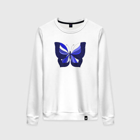 Женский свитшот хлопок с принтом Бабочка в Екатеринбурге, 100% хлопок | прямой крой, круглый вырез, на манжетах и по низу широкая трикотажная резинка  | butterfly | арт | сине белая бабочка