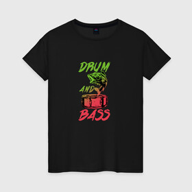 Женская футболка хлопок с принтом Drum and Bass Fish в Екатеринбурге, 100% хлопок | прямой крой, круглый вырез горловины, длина до линии бедер, слегка спущенное плечо | dnb | jungle | liquid | solid