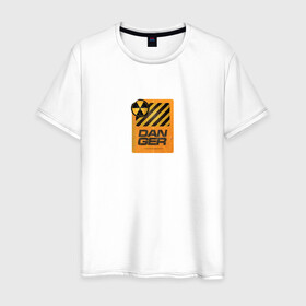 Мужская футболка хлопок с принтом DANGER в Екатеринбурге, 100% хлопок | прямой крой, круглый вырез горловины, длина до линии бедер, слегка спущенное плечо. | внимание | знак опасности | опасность | полосы | радиоактивный | стоять