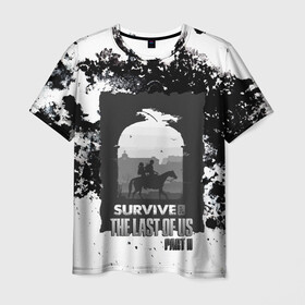 Мужская футболка 3D с принтом The Last of US SURVIVE в Екатеринбурге, 100% полиэфир | прямой крой, круглый вырез горловины, длина до линии бедер | ellie | game | joel | naughty dog | part 2 | the last of us | zombie | джоэл | зомби | одни из нас | элли