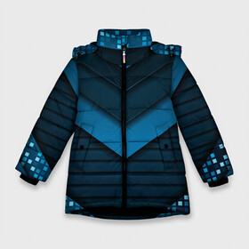 Зимняя куртка для девочек 3D с принтом 3D luxury blue abstract в Екатеринбурге, ткань верха — 100% полиэстер; подклад — 100% полиэстер, утеплитель — 100% полиэстер. | длина ниже бедра, удлиненная спинка, воротник стойка и отстегивающийся капюшон. Есть боковые карманы с листочкой на кнопках, утяжки по низу изделия и внутренний карман на молнии. 

Предусмотрены светоотражающий принт на спинке, радужный светоотражающий элемент на пуллере молнии и на резинке для утяжки. | Тематика изображения на принте: luxury | versace | vip | абстракция | версаче | вип | паттерн | роскошь | текстуры