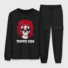 Мужской костюм хлопок с принтом TRIPPIE REDD в Екатеринбурге, 100% хлопок | на свитшоте круглая горловина, мягкая резинка по низу. Брюки заужены к низу, на них два вида карманов: два “обычных” по бокам и два объемных, с клапанами, расположенные ниже линии бедра. Брюки с мягкой трикотажной резинкой на поясе и по низу штанин. В поясе для дополнительного комфорта — широкие завязки | Тематика изображения на принте: 1400 | big | rap | red | redd | trippie | ред | редд | рэд | рэдд | триппи