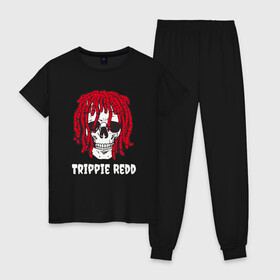 Женская пижама хлопок с принтом TRIPPIE REDD в Екатеринбурге, 100% хлопок | брюки и футболка прямого кроя, без карманов, на брюках мягкая резинка на поясе и по низу штанин | 1400 | big | rap | red | redd | trippie | ред | редд | рэд | рэдд | триппи