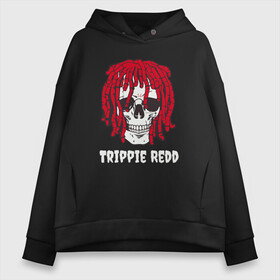 Женское худи Oversize хлопок с принтом TRIPPIE REDD в Екатеринбурге, френч-терри — 70% хлопок, 30% полиэстер. Мягкий теплый начес внутри —100% хлопок | боковые карманы, эластичные манжеты и нижняя кромка, капюшон на магнитной кнопке | 1400 | big | rap | red | redd | trippie | ред | редд | рэд | рэдд | триппи