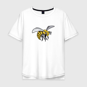 Мужская футболка хлопок Oversize с принтом Грозная Пчела в Екатеринбурге, 100% хлопок | свободный крой, круглый ворот, “спинка” длиннее передней части | грозная пчела | злая пчела | насекомое | пчела | пчела воин | рисунок