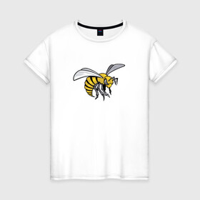 Женская футболка хлопок с принтом Грозная Пчела в Екатеринбурге, 100% хлопок | прямой крой, круглый вырез горловины, длина до линии бедер, слегка спущенное плечо | грозная пчела | злая пчела | насекомое | пчела | пчела воин | рисунок