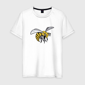 Мужская футболка хлопок с принтом Грозная Пчела в Екатеринбурге, 100% хлопок | прямой крой, круглый вырез горловины, длина до линии бедер, слегка спущенное плечо. | грозная пчела | злая пчела | насекомое | пчела | пчела воин | рисунок