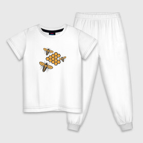 Детская пижама хлопок с принтом Пчелы у сот в Екатеринбурге, 100% хлопок |  брюки и футболка прямого кроя, без карманов, на брюках мягкая резинка на поясе и по низу штанин
 | мед | насекомые | пчелы | рисунок | соты