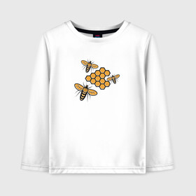 Детский лонгслив хлопок с принтом Пчелы у сот в Екатеринбурге, 100% хлопок | круглый вырез горловины, полуприлегающий силуэт, длина до линии бедер | Тематика изображения на принте: мед | насекомые | пчелы | рисунок | соты
