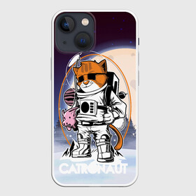 Чехол для iPhone 13 mini с принтом Catronaut в Екатеринбурге,  |  | moon | арт | день космонавтики | звезды | космонавт | космос | лого | луна | небо | планеты