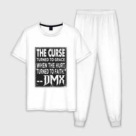 Мужская пижама хлопок с принтом DMX - The Curse в Екатеринбурге, 100% хлопок | брюки и футболка прямого кроя, без карманов, на брюках мягкая резинка на поясе и по низу штанин
 | dmx | dog | earl simmons | hip hop | music | new york | rap | rapper | rip | ruff ryders | диэмикс | музыка | нью йорк | пёс | рэп | рэпер | хипхоп | эрл симмонс