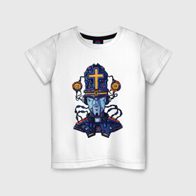Детская футболка хлопок с принтом Пастыри андроид в Екатеринбурге, 100% хлопок | круглый вырез горловины, полуприлегающий силуэт, длина до линии бедер | андроид | крест | меха | пастырь | робо | священник | стимпанк