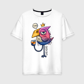 Женская футболка хлопок Oversize с принтом Светская птица в Екатеринбурге, 100% хлопок | свободный крой, круглый ворот, спущенный рукав, длина до линии бедер
 | градиент | коктейль | корона | попугай | птица