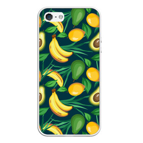 Чехол для iPhone 5/5S матовый с принтом Фрукты в Екатеринбурге, Силикон | Область печати: задняя сторона чехла, без боковых панелей | avokado | авокадо | бананы | лимоны | фрукты