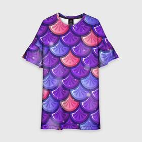 Детское платье 3D с принтом Цветная чешуя в Екатеринбурге, 100% полиэстер | прямой силуэт, чуть расширенный к низу. Круглая горловина, на рукавах — воланы | рыбья кожа | текстура | цветная чешуя | цветные чешуйки | чешуя