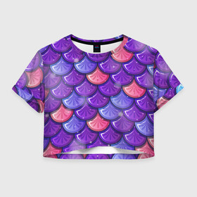 Женская футболка Crop-top 3D с принтом Цветная чешуя в Екатеринбурге, 100% полиэстер | круглая горловина, длина футболки до линии талии, рукава с отворотами | рыбья кожа | текстура | цветная чешуя | цветные чешуйки | чешуя