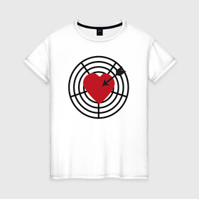 Женская футболка хлопок с принтом Любовная мишень в Екатеринбурге, 100% хлопок | прямой крой, круглый вырез горловины, длина до линии бедер, слегка спущенное плечо | день влюбленных | мишень | сердца | стрела