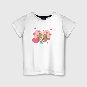 Детская футболка хлопок с принтом Милая Собачка в Екатеринбурге, 100% хлопок | круглый вырез горловины, полуприлегающий силуэт, длина до линии бедер | Тематика изображения на принте: любовь | милая собачка | рисунок | сердечки | сердце | собака