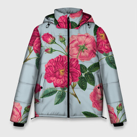 Мужская зимняя куртка 3D с принтом Чайная роза в Екатеринбурге, верх — 100% полиэстер; подкладка — 100% полиэстер; утеплитель — 100% полиэстер | длина ниже бедра, свободный силуэт Оверсайз. Есть воротник-стойка, отстегивающийся капюшон и ветрозащитная планка. 

Боковые карманы с листочкой на кнопках и внутренний карман на молнии. | Тематика изображения на принте: арт | пион | пионы | поле | поле цветов | рисунок | роза | розовая роза | розовые розы | розовые цветы | розовый цветок | розы | цветок | цветы | чайная роза