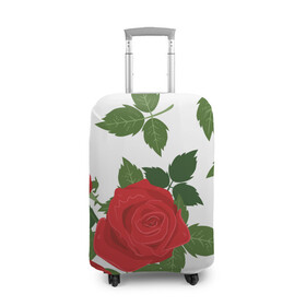 Чехол для чемодана 3D с принтом Большие розы в Екатеринбурге, 86% полиэфир, 14% спандекс | двустороннее нанесение принта, прорези для ручек и колес | арт | белый | большие бутоны | большие розы | большой бутон | зелёный | красная роза | красные розы | красные цветы | красный | красный цветок | листок | листья | поле | поле цветов | рисунок | роза