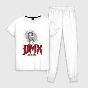 Женская пижама хлопок с принтом DMX - Rest In Peace в Екатеринбурге, 100% хлопок | брюки и футболка прямого кроя, без карманов, на брюках мягкая резинка на поясе и по низу штанин | dmx | dog | earl simmons | hip hop | music | new york | rap | rapper | rip | ruff ryders | диэмикс | музыка | нью йорк | пёс | рэп | рэпер | хипхоп | эрл симмонс