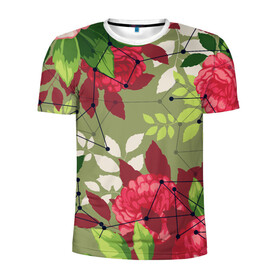 Мужская футболка 3D спортивная с принтом neuro flower в Екатеринбурге, 100% полиэстер с улучшенными характеристиками | приталенный силуэт, круглая горловина, широкие плечи, сужается к линии бедра | green | листья | нейро сеть | паутина | природа | цветы