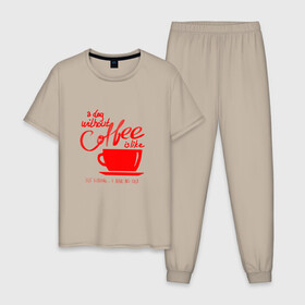 Мужская пижама хлопок с принтом День без кофе в Екатеринбурге, 100% хлопок | брюки и футболка прямого кроя, без карманов, на брюках мягкая резинка на поясе и по низу штанин
 | coffee | день без кофе | кофе | кофеек | кружка кофе