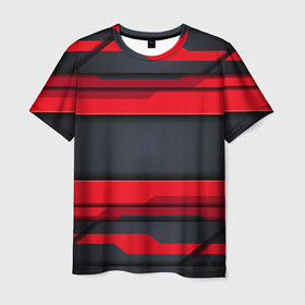 Мужская футболка 3D с принтом Red and Black 3D abstract в Екатеринбурге, 100% полиэфир | прямой крой, круглый вырез горловины, длина до линии бедер | luxury | versace | vip | абстракция | версаче | вип | паттерн | роскошь | текстуры