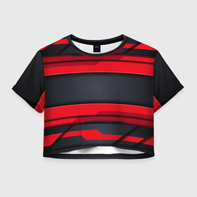 Женская футболка Crop-top 3D с принтом Red and Black 3D abstract в Екатеринбурге, 100% полиэстер | круглая горловина, длина футболки до линии талии, рукава с отворотами | luxury | versace | vip | абстракция | версаче | вип | паттерн | роскошь | текстуры