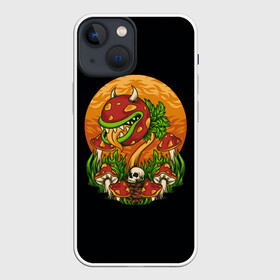Чехол для iPhone 13 mini с принтом Цветок грибы зомби в Екатеринбурге,  |  | zombie | гриб | зомби | луна | поганка | психоделика | череп