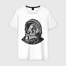 Мужская футболка хлопок с принтом Поехали Ю.Г. в Екатеринбурге, 100% хлопок | прямой крой, круглый вырез горловины, длина до линии бедер, слегка спущенное плечо. | moon | арт | гагарин | день космонавтики | звезды | космонавт | космос | лого | луна | небо | планеты