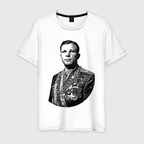 Мужская футболка хлопок с принтом Гагарин и медали в Екатеринбурге, 100% хлопок | прямой крой, круглый вырез горловины, длина до линии бедер, слегка спущенное плечо. | moon | арт | гагарин | день космонавтики | звезды | космонавт | космос | лого | луна | небо | планеты